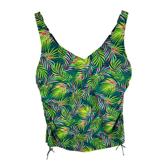 Lands' End Baltic Teal Multi Palm Chlorine Resistant Underwired Tankini Top 16 - Picture 3 of 7